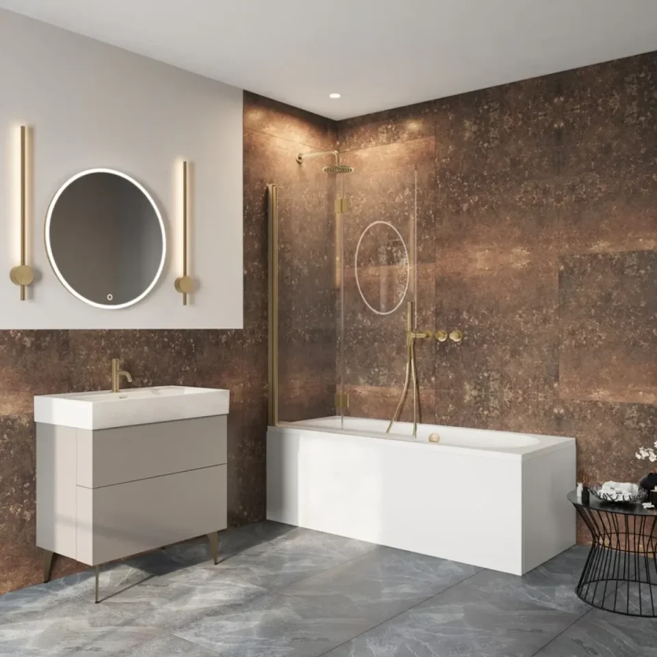 Crosswater Asura Fully Folding Bath Screen Brushed Brass - Image 1
