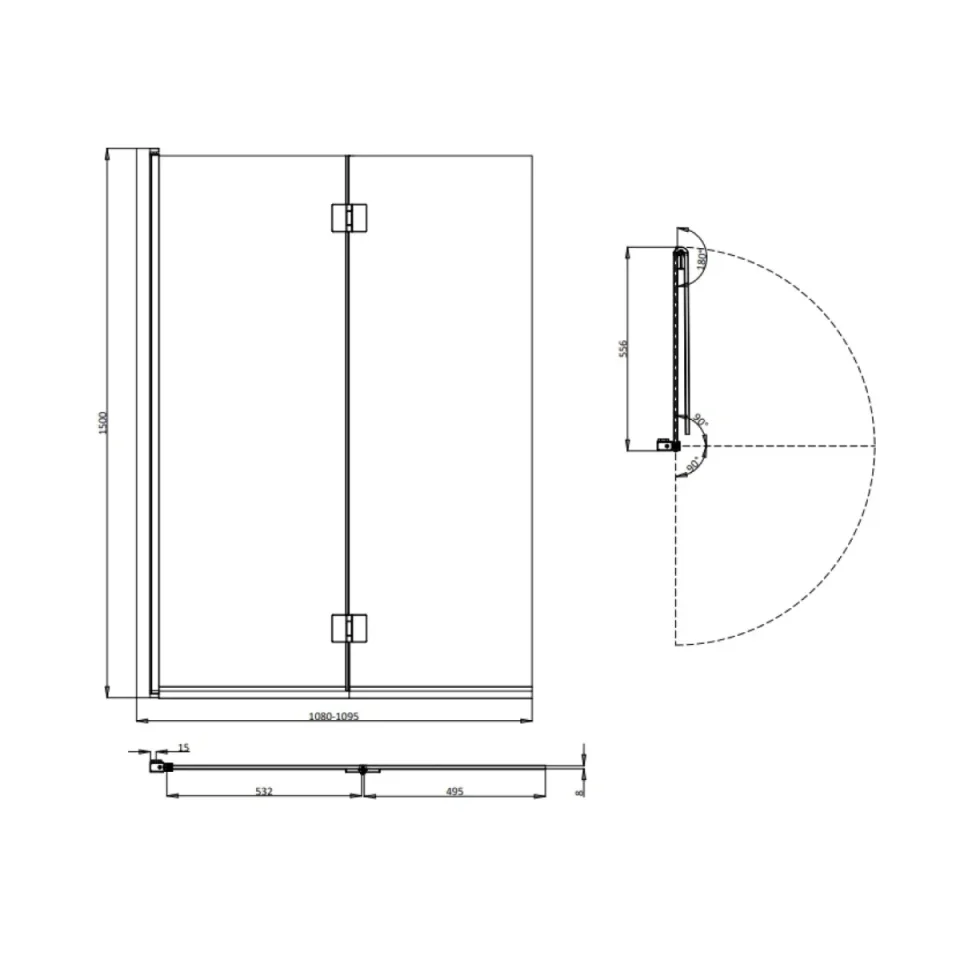 Crosswater Asura Fully Folding Bath Screen Brushed Brass - Image 3