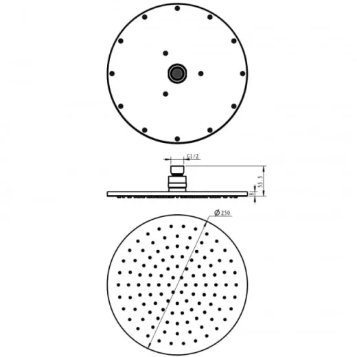 Just Taps Vos Overhead Shower 250mm Brushed Brass detail view - Image 3