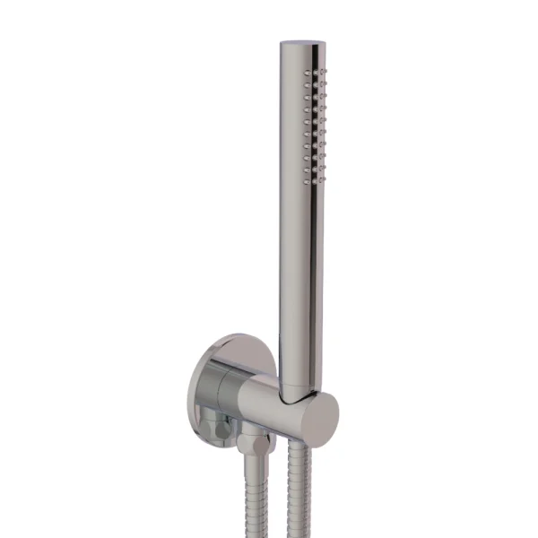 Just Taps Inox Round Water Outlet With Holder Metal Hose And Slim Hand Shower