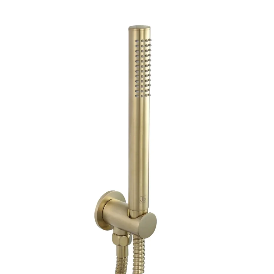 Just Taps Vos Round Water Outlet With Holder Metal Hose And Slim Hand Shower Brushed Brass - Image 2