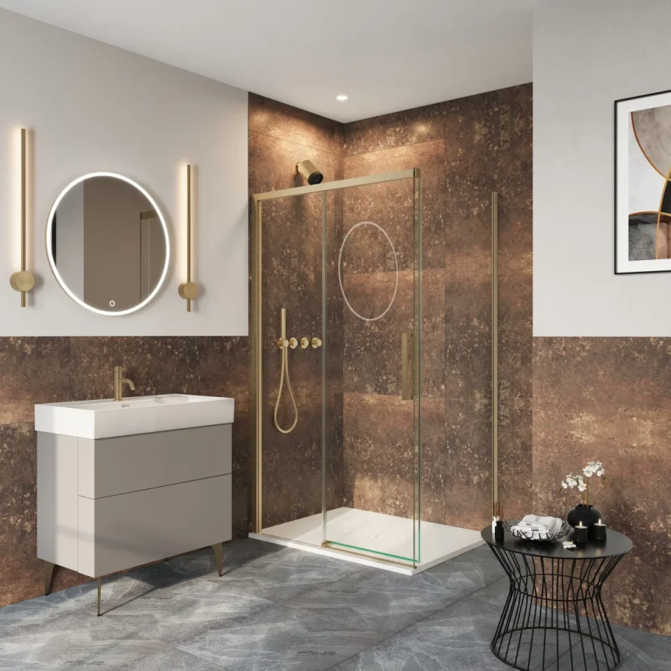 Crosswater Asura 8mm Sliding Door 1200 Brushed Brass detail view - Image 1