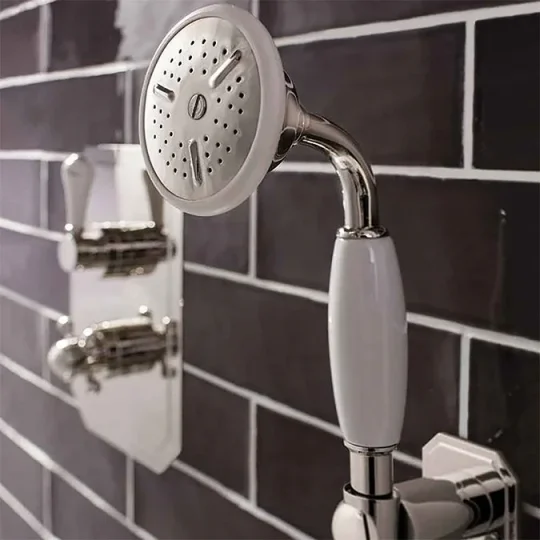 Crosswater Belgravia Handset, Wall Outlet & Hose Chrome detail view - Image 1