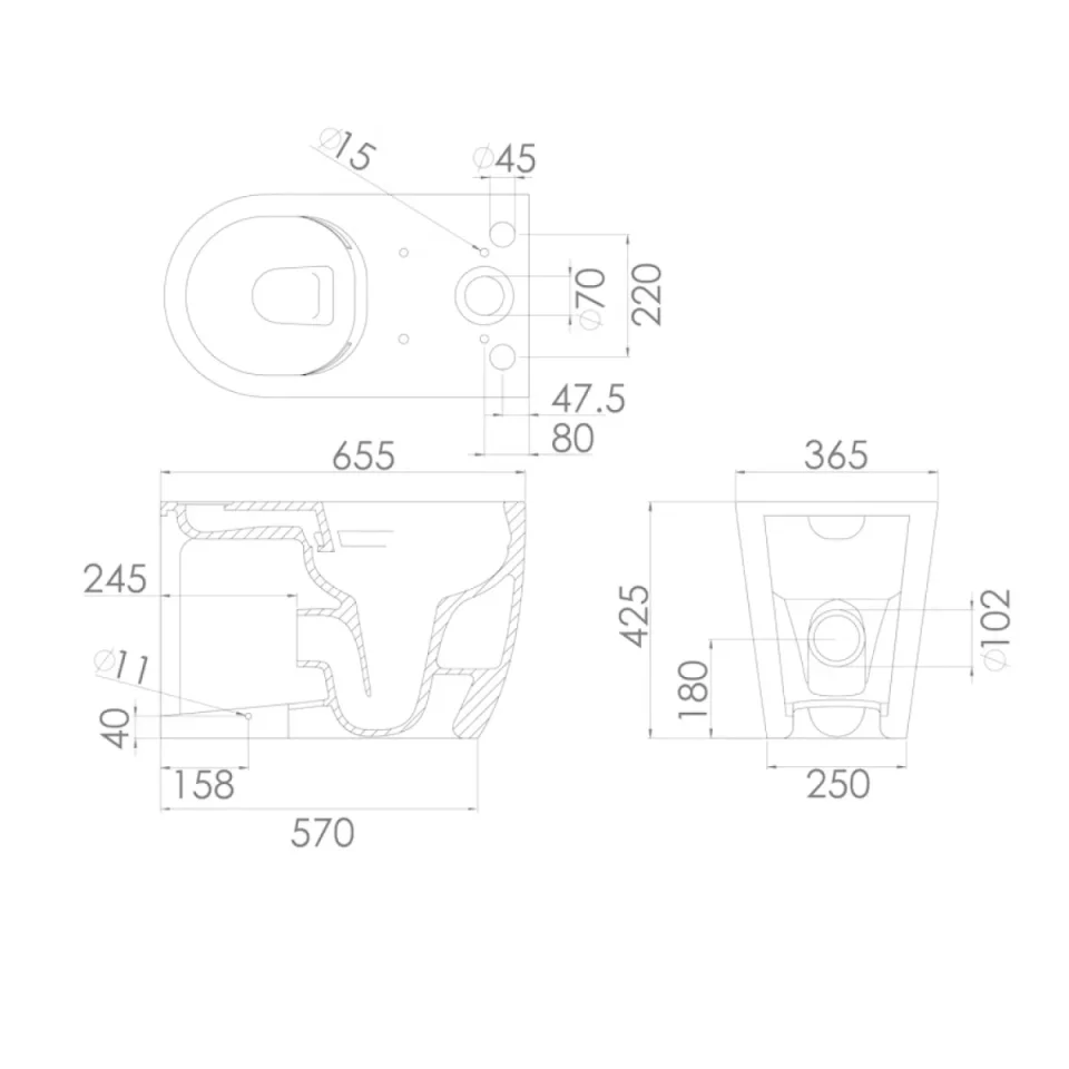 Saneux Uni Close Coupled Wc Pan - Rimless - Image 2