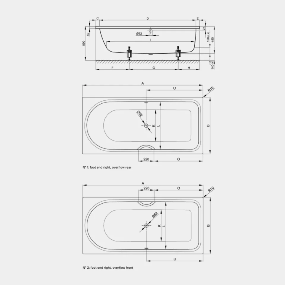Bette Ocean 1700 700mm Foot End Rightoverflow Front White - Image 3