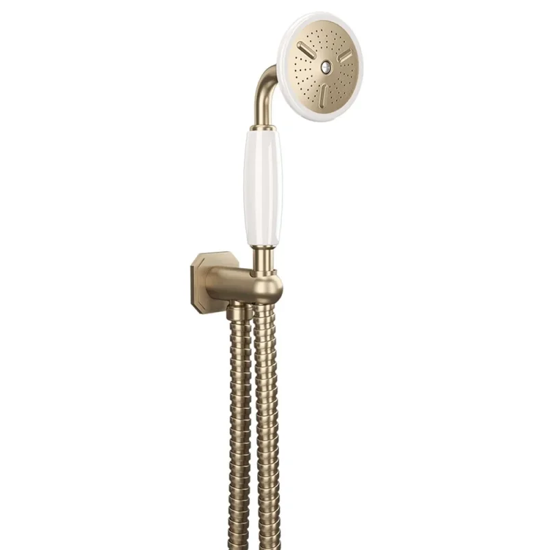 Crosswater Belgravia Handset Wall Outlet and Hose Brushed Brass detail view - Image 4