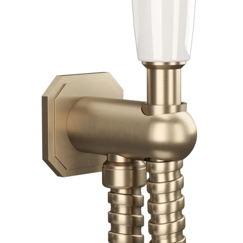 Crosswater Belgravia Handset Wall Outlet and Hose Brushed Brass detail view - Image 5