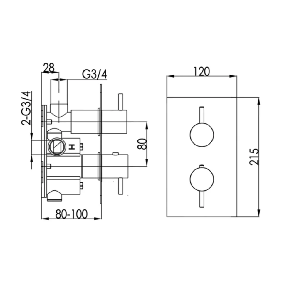 Just Taps Inox Thermostatic Concealed 1 Outlet Shower Valve - Image 2