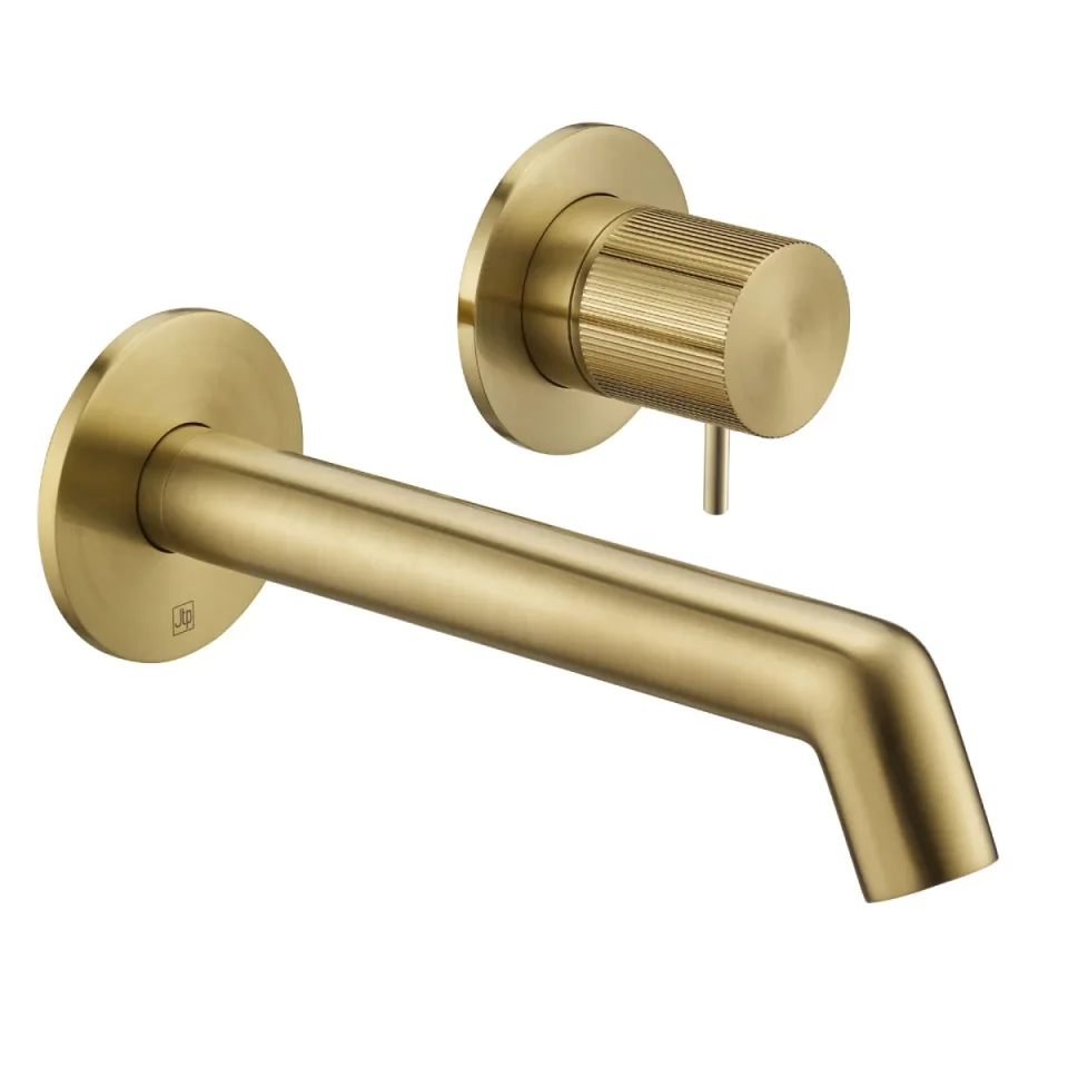 Just Taps Evo Wall Mounted Single Lever Basin Mixer Tap Brushed Brass - Image 2