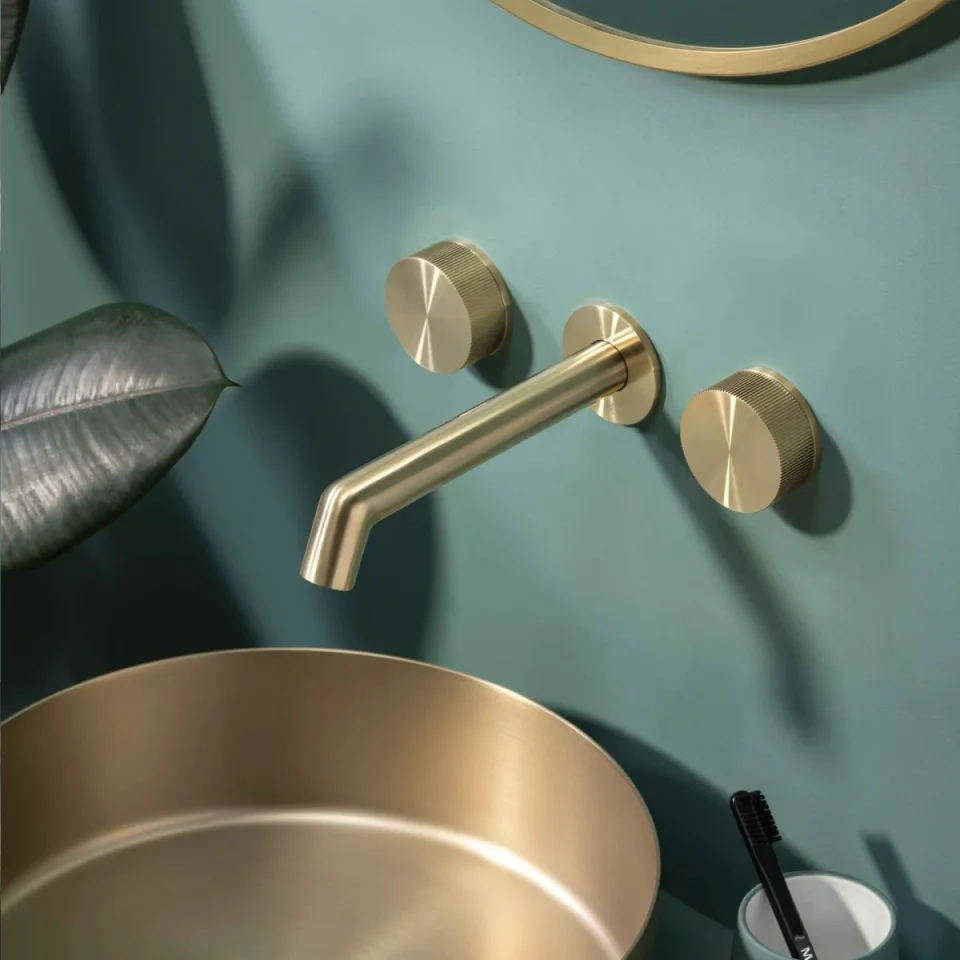 Just Taps Evo Wall Mounted Single Lever Basin Mixer Tap Brushed Brass - Image 1