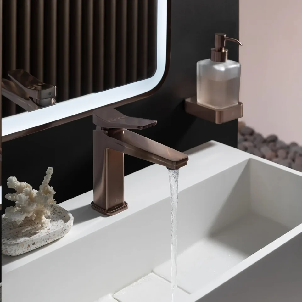 Just Taps Hix Single Lever Basin Mixer Brushed Brass - Image 1