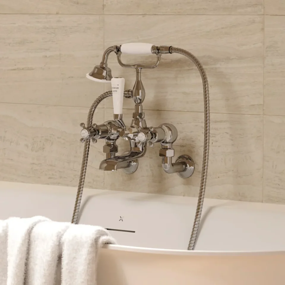 Crosswater Belgravia Crosshead Bath Shower Mixer Deck Mounted Chrome detail view - Image 3