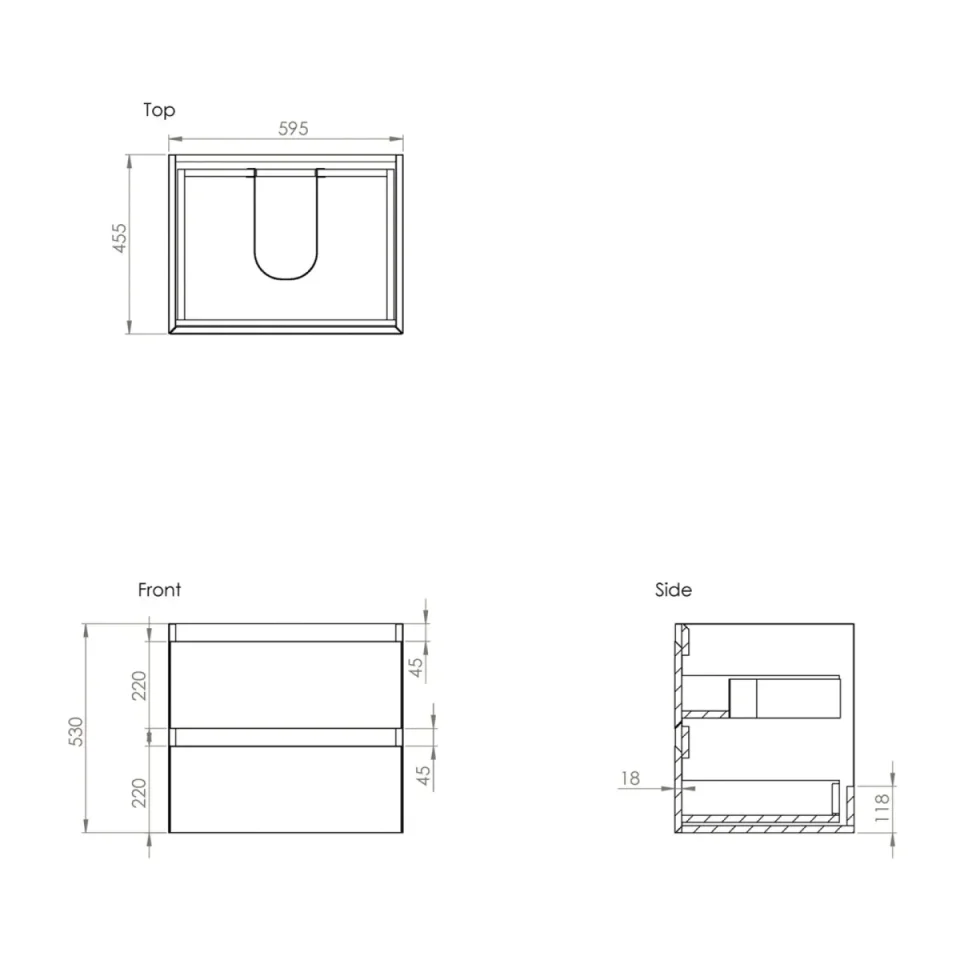 Saneux Uni 60cm 2 Drawer Wall Mounted Unit - English Oak - Image 2
