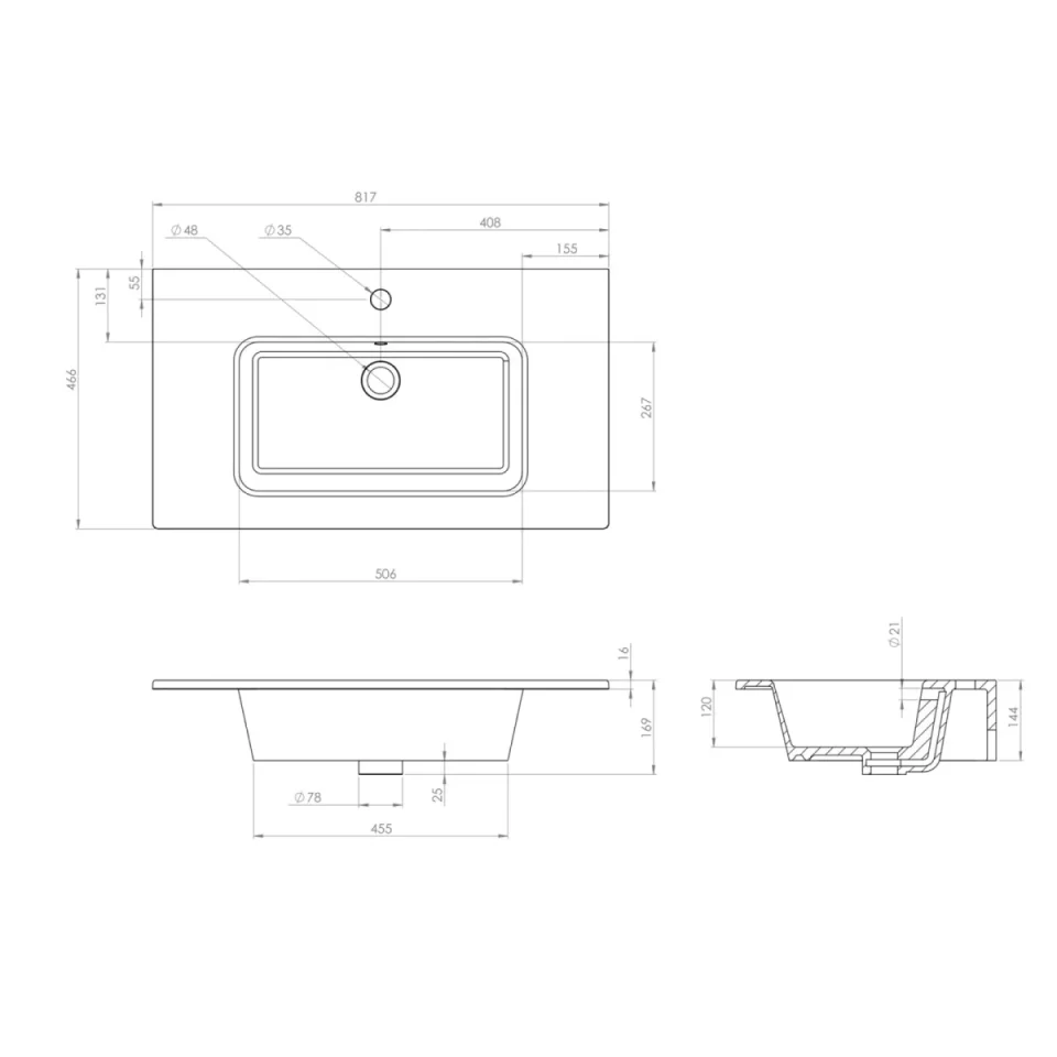 Saneux Uni 80x47cm Washbasin 1th - Image 2