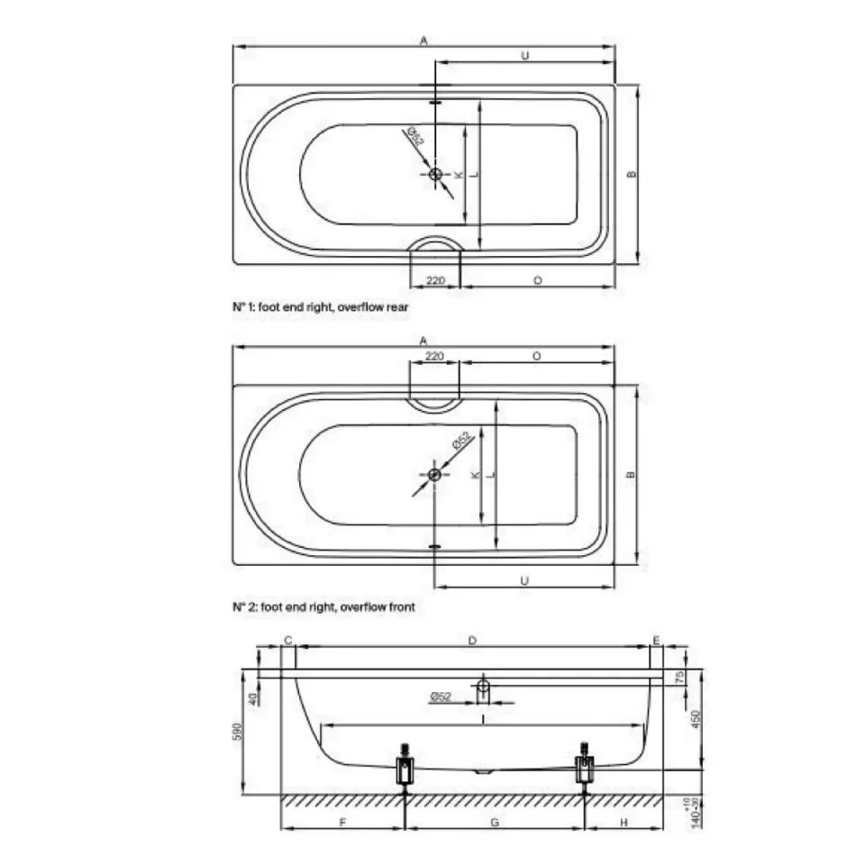 Bette Ocean 1700 750mm Foot End Rightoverflow Front White - Image 3