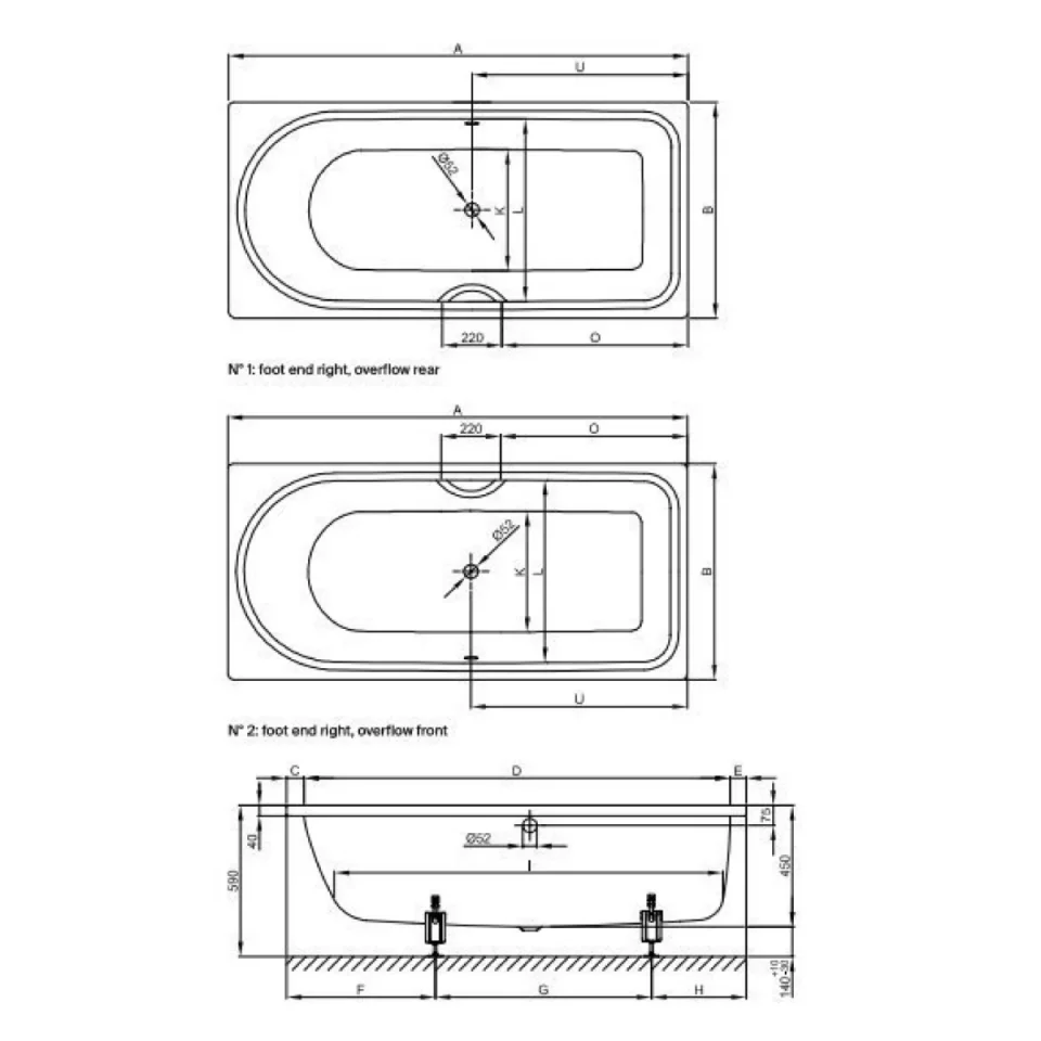 Bette Ocean 1600 700mm Foot End Rightoverflow Front White - Image 3