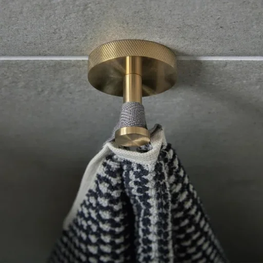 Vado Individual Spa Knurled Robe Hook Brushed Gold detail view - Image 2
