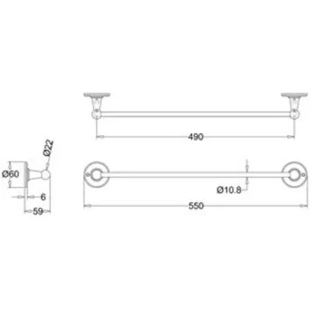 Burlington Towel Rail (550 Long) Chrome detail view - Image 2