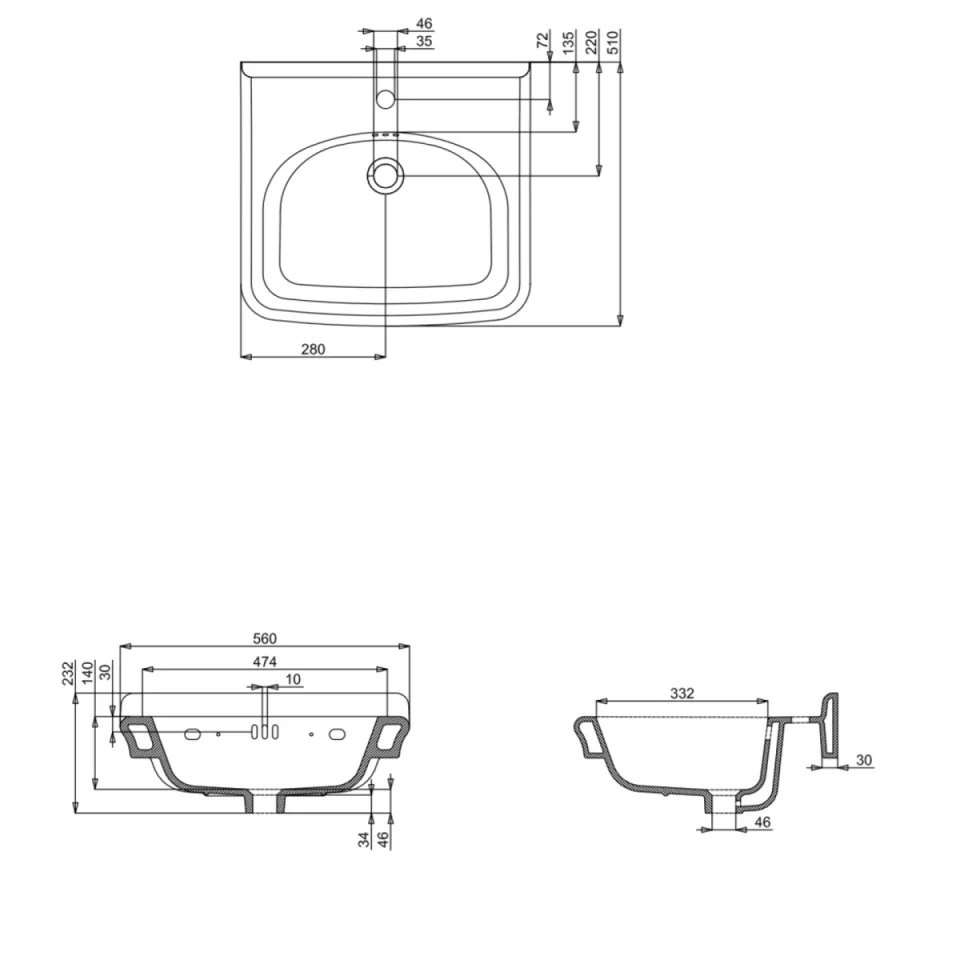 Burlington Guild Basin 560mm 3th White - Image 2