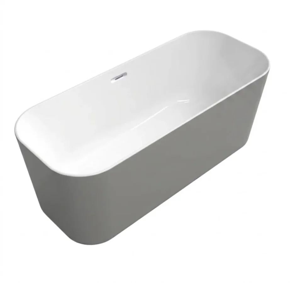 Villeroy & Boch Finion 1700 x 700 mm  Free-standing bath Finion free-standing seamless GLOSS MID GREY EXTERNAL GLOSS WHITE INTERNAL (Quaryl) incl. factory-fitted Push-to-Open valve and overflow design ring Chrome (Q177FIN7A1BCV201) - Image 1