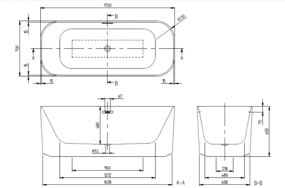 Villeroy & Boch Finion 1700 x 700 mm  Free-standing bath Finion free-standing seamless GLOSS MID GREY EXTERNAL GLOSS WHITE INTERNAL (Quaryl) incl. factory-fitted Push-to-Open valve and overflow design ring Chrome (Q177FIN7A1BCV201) - Image 2