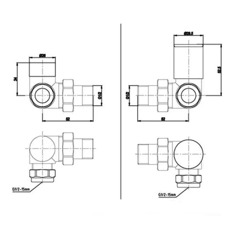 JTP Corner radiator valves brushed bronze detail view - Image 2