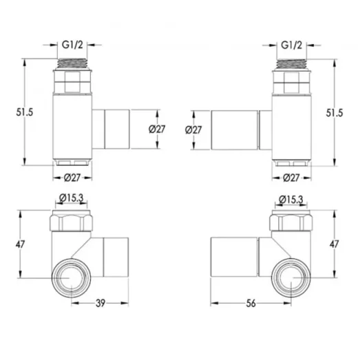 Just Taps Dual Fuel Radiator Valve Matt Black detail view - Image 2