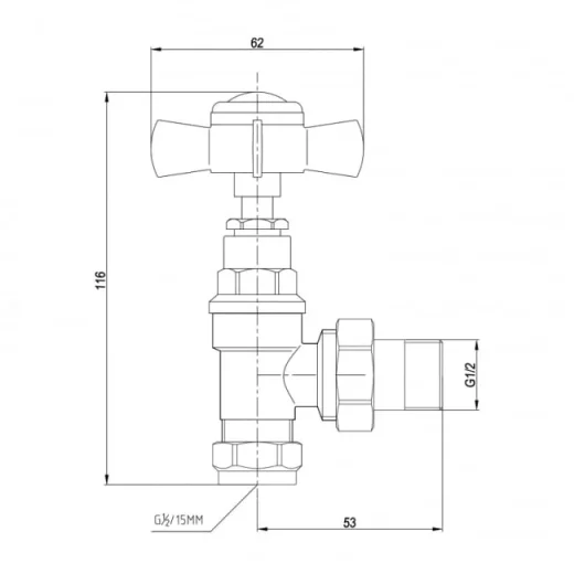 Just Taps Grosvenor Angled Radiator Valve Chrome detail view - Image 2