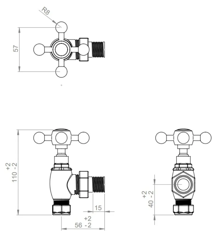 VL018 Brushed Brass crosshead radiator valves  - Image 2