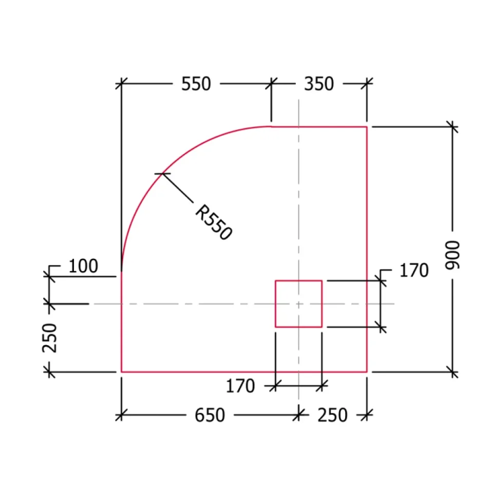 Abacus Elements Wteroom Quadrant Shower Tray - 900x900mm Radius 550mm - Image 3