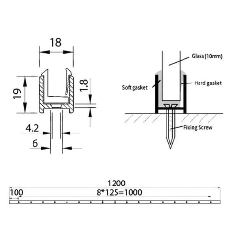 Abacus Vessini V-Fix Surface Channel for 10mm Glass 1200mm Polished Aluminium detail view - Image 5