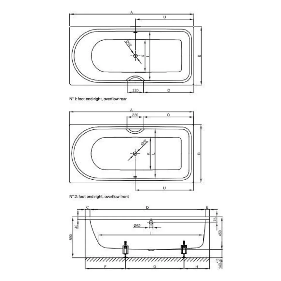 Bette Ocean 1700 800mm Foot End Rightoverflow Front White (excl. Feet) - Image 6