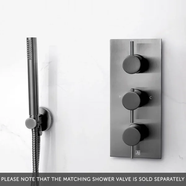 Just Taps Vos Round Water Outlet With Holder Metal Hose And Slim Hand Shower Brushed Black