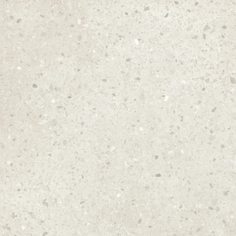 European Tiles Civic Chips Clear Terrazzo Mist White Matt Tile 60x60cm Stock detail view - Image 3