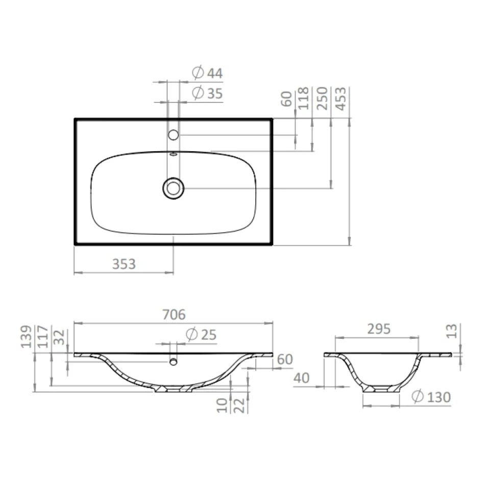 Crosswater Furniture Basin 700 1TH O/F White - Image 3
