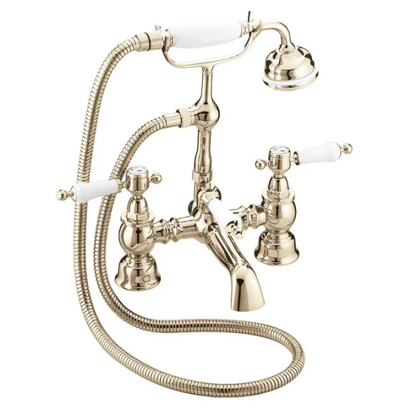 Heritage Glastonbury Deck Mounted Bath Shower Mixer Tap Gold