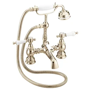 Heritage Glastonbury Deck Mounted Bath Shower Mixer Tap Gold