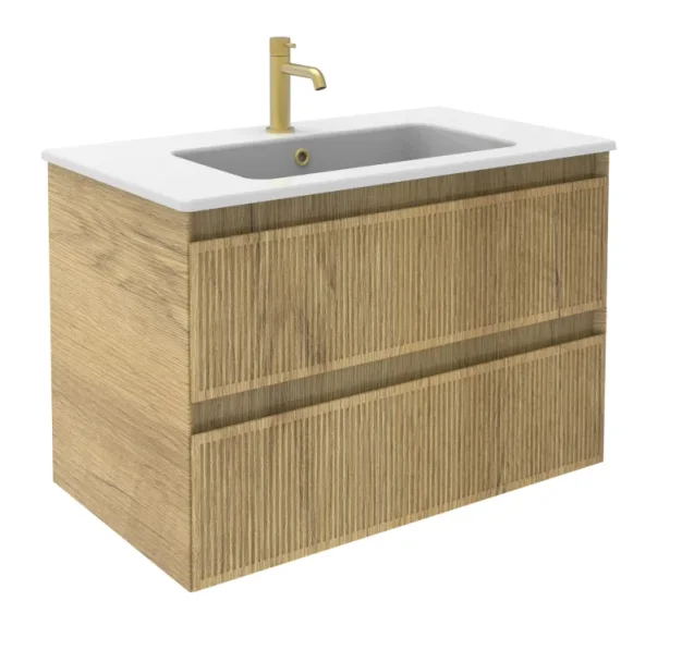 Saneux Monument 80cm 2 Drawer Wall Mounted Unit - Portland Oak product image - Image 1