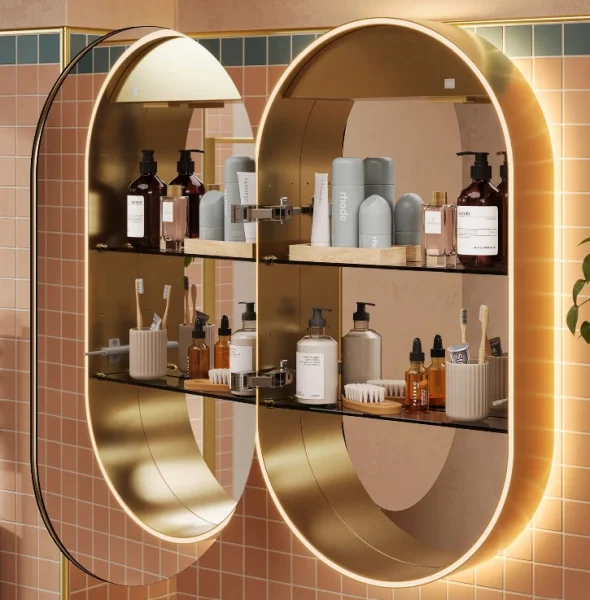 Hib Romana 50 Pill Cabinet Brushed Brass H90 X W50 X D14.5cm