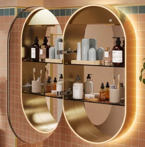 Hib Romana 50 Pill Cabinet Brushed Brass H90 X W50 X D14.5cm