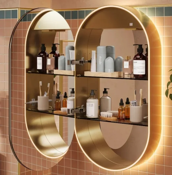 Hib Romana 50 Pill Cabinet Brushed Brass H90 X W50 X D14.5cm product image - Image 1