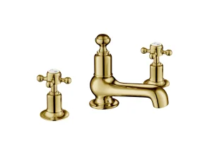 Just Taps Grosvenor Cross 3 Hole Basin Mixer Light Gold