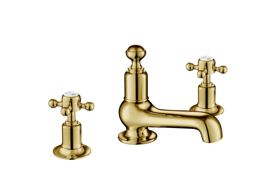 Just Taps Grosvenor Cross 3 Hole Basin Mixer Light Gold product image - Image 1