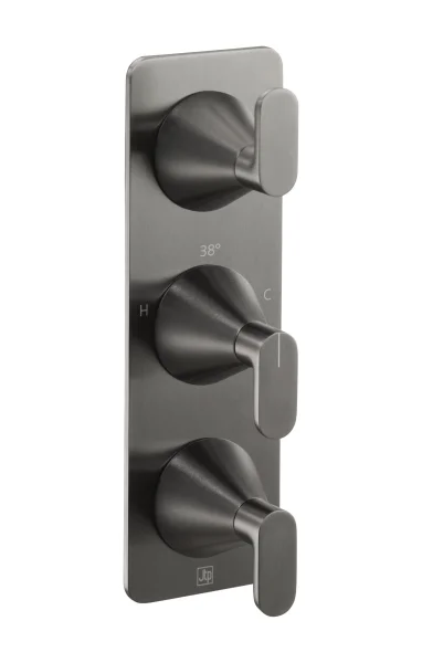 Just Taps Kono Thermostatic Concealed 2 Outlet Shower Valve (both Handles Included) Brushed Black