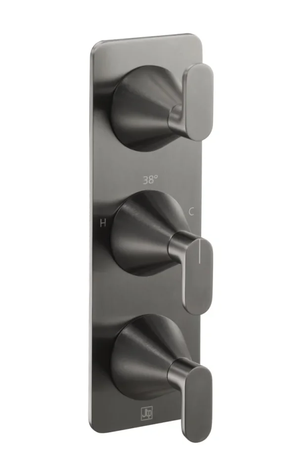 Just Taps Kono Thermostatic Concealed 2 Outlet Shower Valve (both Handles Included) Brushed Black product image - Image 1