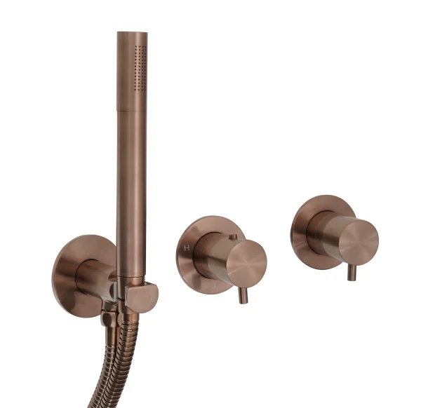 Just Taps Vos Modular 2 Handle 2 Outlet Thermostatic Shower Valve W Handset Brushed Bronze