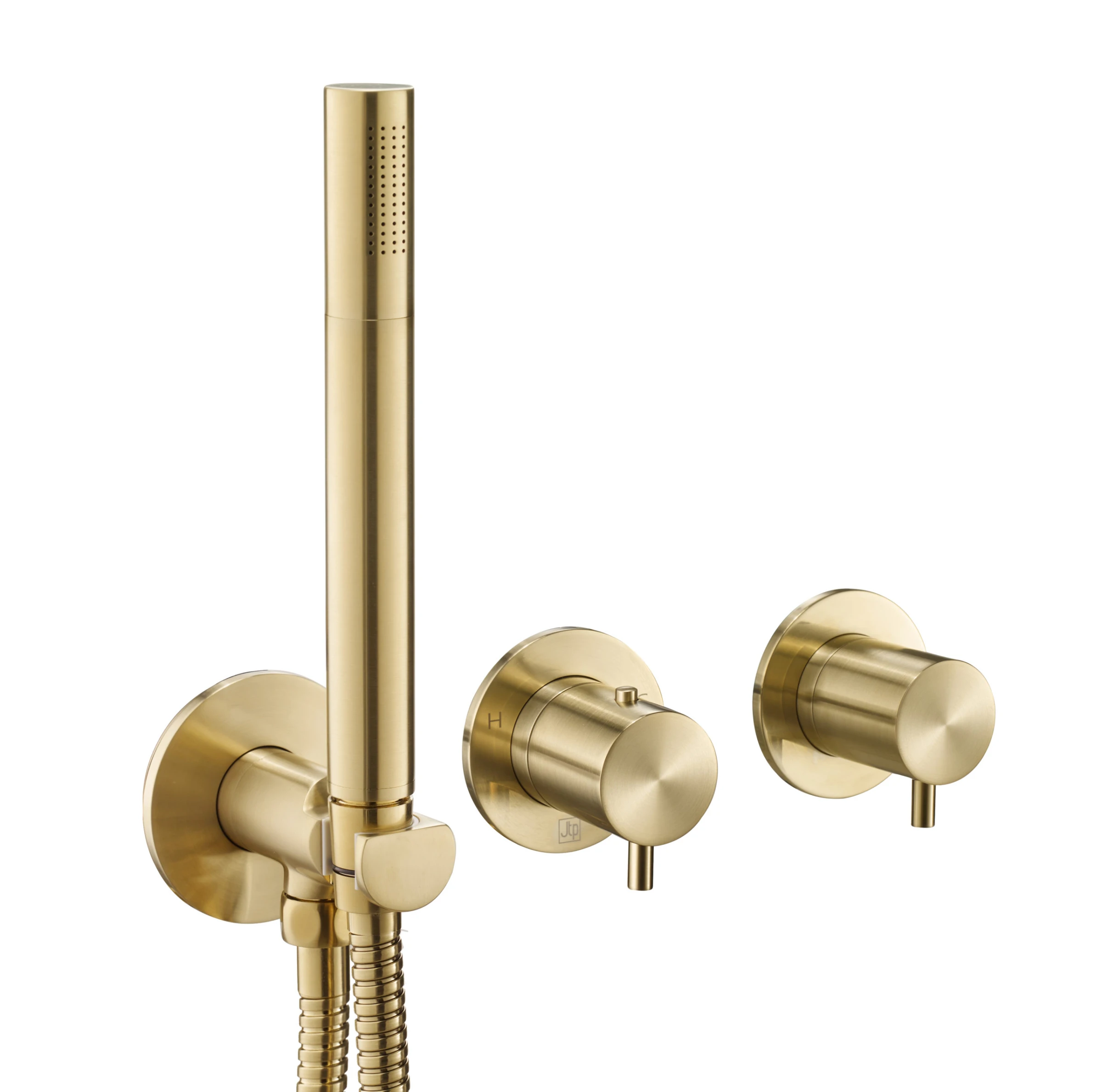 Just Taps Vos Modular 2 Handle 2 Outlet Thermostatic Shower Valve W Handset Brushed Brass