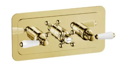 Just Taps Grosvenor Lever Thermostatic 3 Outlet Valve Horizontal Light Gold