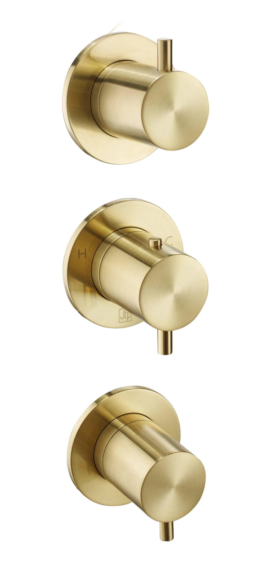 Just Taps Vos Modular 3 Handle 3 Outlet Thermostatic Shower Valve Brushed Brass