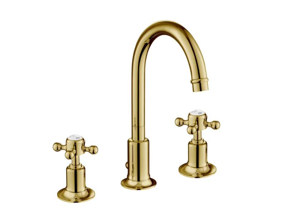 Just Taps Grosvenor Cross 3 Hole Deck Mount B. Mixer Swivel Light Gold product image - Image 1
